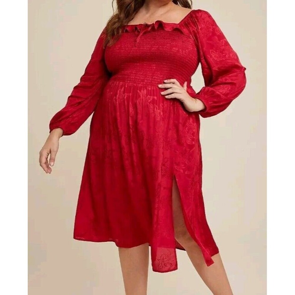 Maurices Women's 3x NWT Red Floral Jacquard Midi Dress Plus Size New